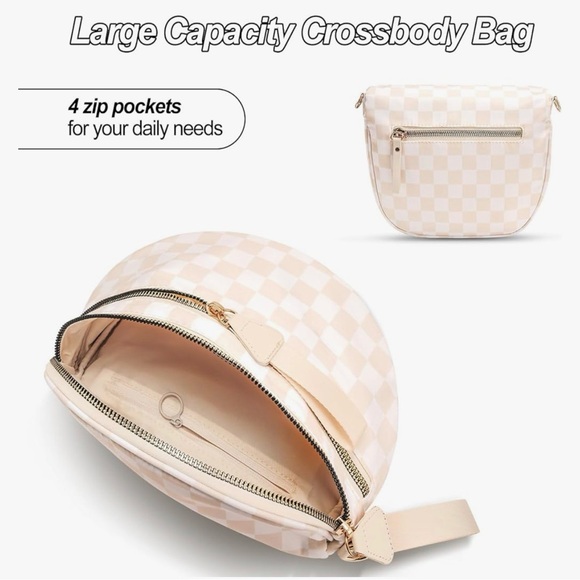 Elegant Cream Checkered Women's Crossbody - Picture 4 of 4